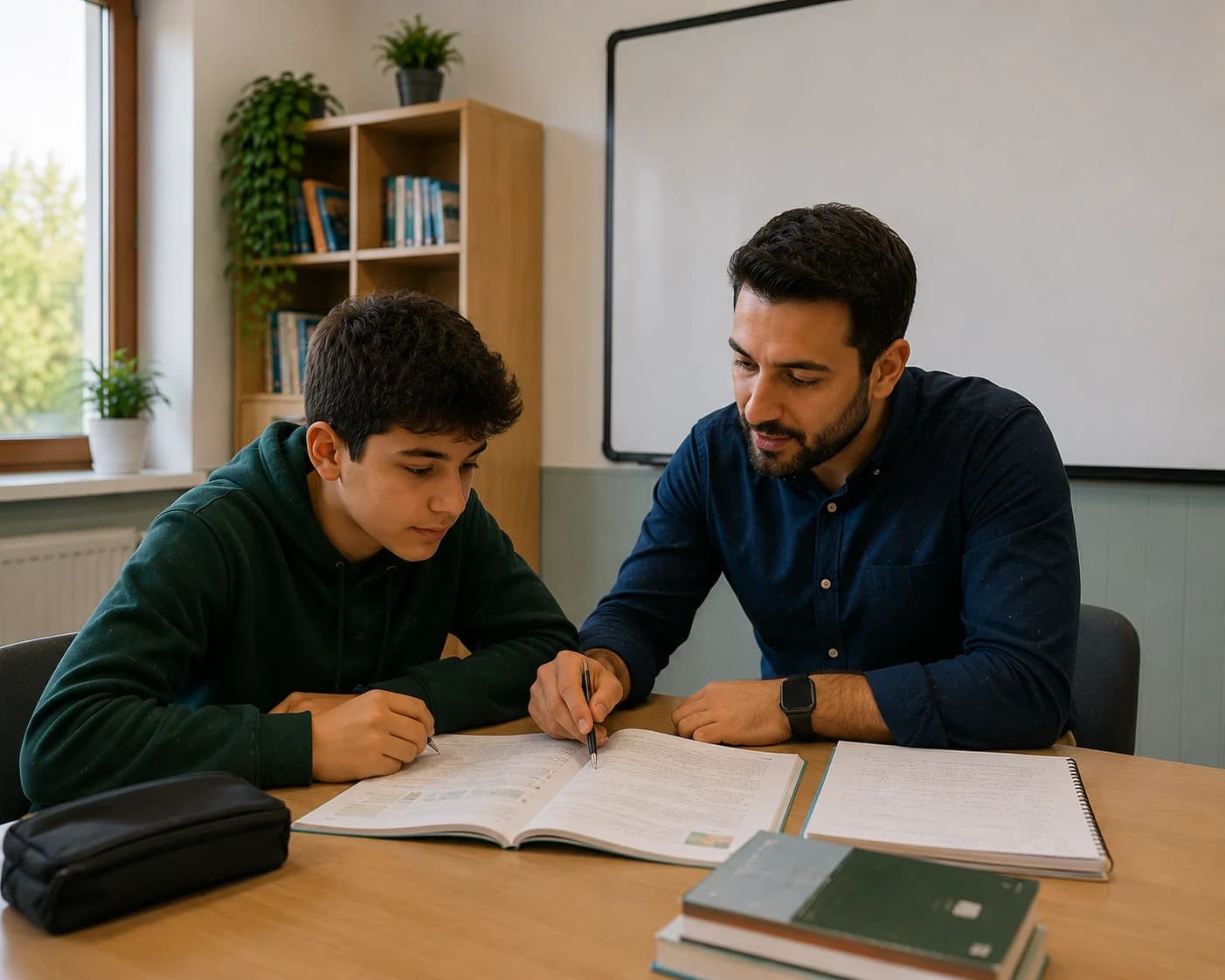 Öğrencisine bire bir ders anlatan öğretmen